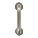 Round Bar D Pull Handles on Round Rose Concealed Fixing Satin Aluminium
