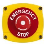 CQR AEB53 IP66 Yellow/Red Surface Box With Red Push On / Twist Off Button - Legend "Emergency Stop" (LEAD TIME: 2-3 DAYS)
