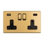 Eurolite ECSB2USBCB 2-Gang 13Amp Switched Socket with USB-C Satin Brass (LEAD TIME: 2-3 DAYS)