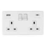 Eurolite ECW2USBCW 2-Gang 13Amp Switched Socket with USB-C White (LEAD TIME: 2-3 DAYS)