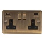 Eurolite EN2USBCABB 2-Gang 13Amp Switched Socket with USB-C - Antique Brass (LEAD TIME: 2-3 DAYS)
