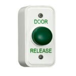 CQR AEB18/DR Surface Mounted Narrow Plastic Green Dome Button - Legend "Door Release" (LEAD TIME: 2-3 DAYS)